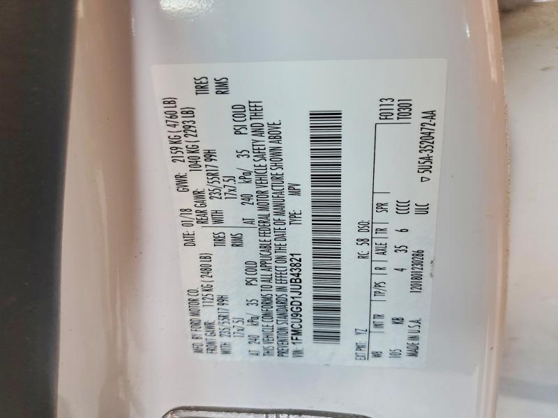 56517866 :رقم المزاد ، 1FMCU9GD1JUB43821 vin ، 2018 Ford Escape مزاد بيع