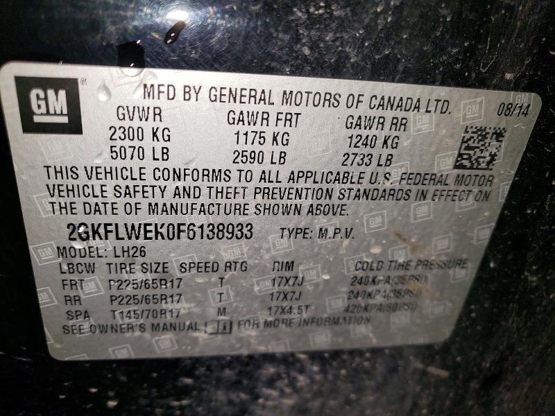 Aukcja sprzedaży 2015 Gmc Terrain, vin: 2GKFLWEK0F6138933, numer aukcji: 56699286