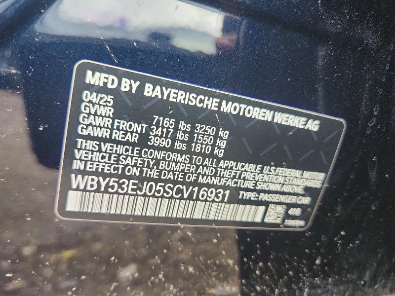 58315156 :رقم المزاد ، WBY53EJ05SCV16931 vin ، 2025 Bmw I7 مزاد بيع