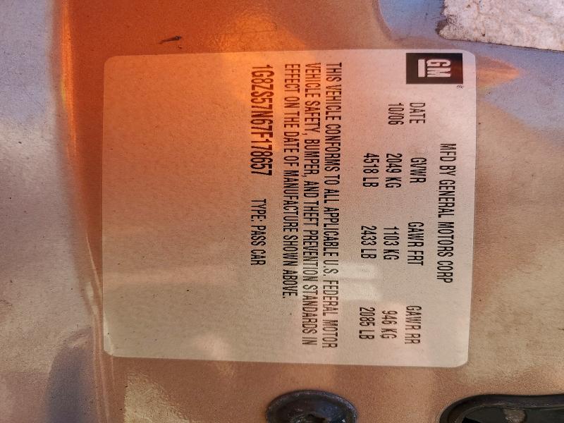 58091076 :رقم المزاد ، 1G8ZS57N67F178657 vin ، 2007 Saturn Aura مزاد بيع