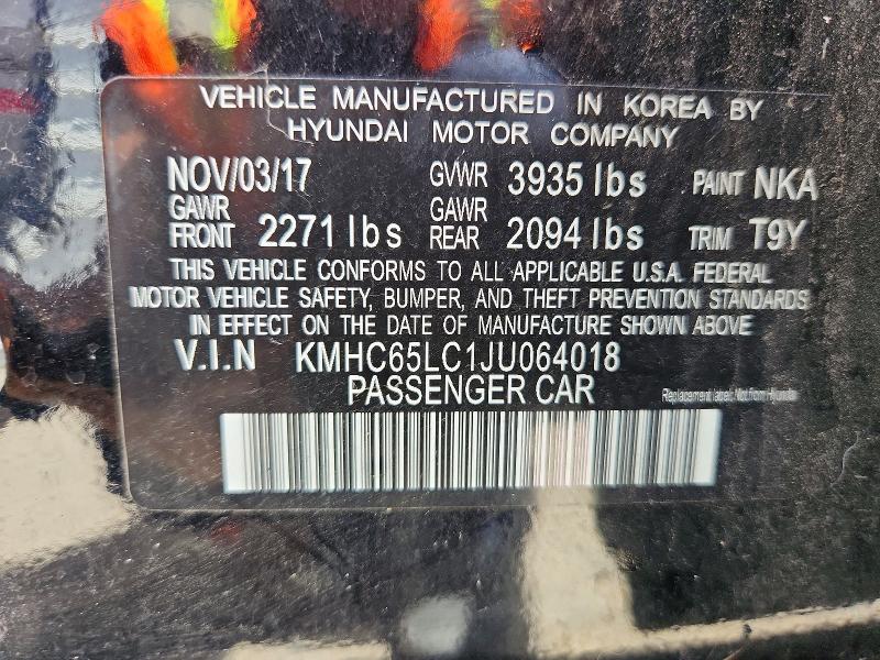 Продаж на аукціоні авто 2018 Hyundai Ioniq, vin: KMHC65LC1JU064018, номер лоту: 58143076