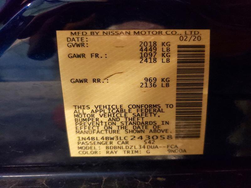 Продажа на аукционе авто 2020 Nissan Altima, vin: 1N4BL4BW3LC243058, номер лота: 56822206