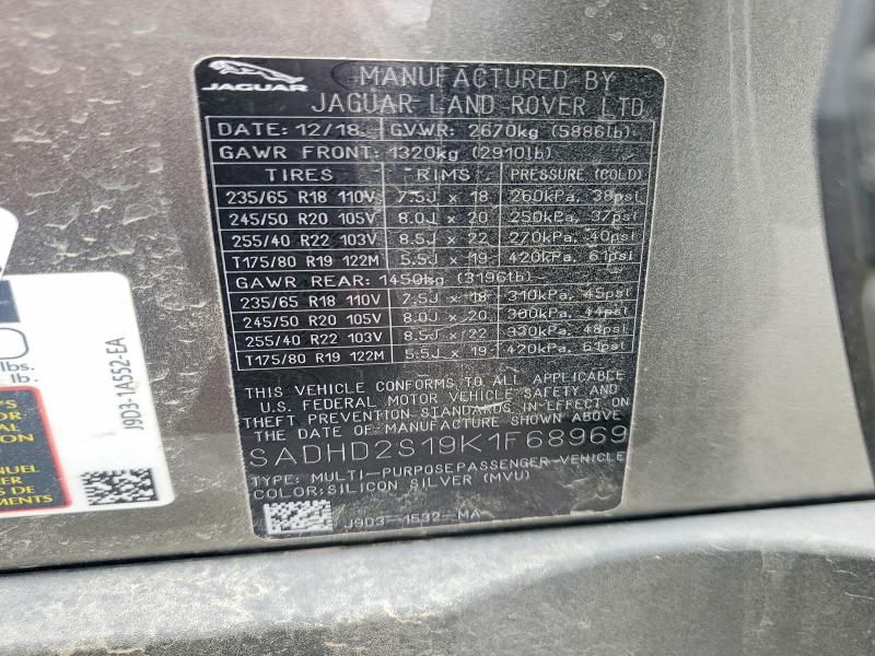 Aukcja sprzedaży 2019 Jaguar I-pace, vin: SADHD2S19K1F68969, numer aukcji: 58288306