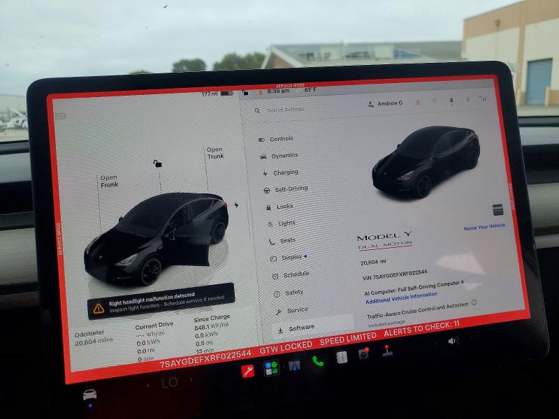 2024 Tesla Model Y მანქანა იყიდება აუქციონზე, vin: 7SAYGDEFXRF022544, აუქციონის ნომერი: 58461956