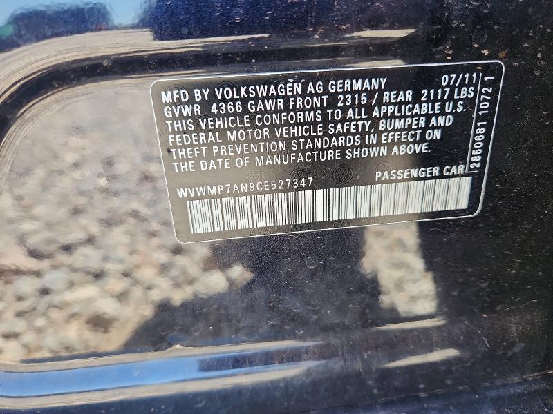 2012 Volkswagen Cc მანქანა იყიდება აუქციონზე, vin: WVWMP7AN9CE527347, აუქციონის ნომერი: 56998206