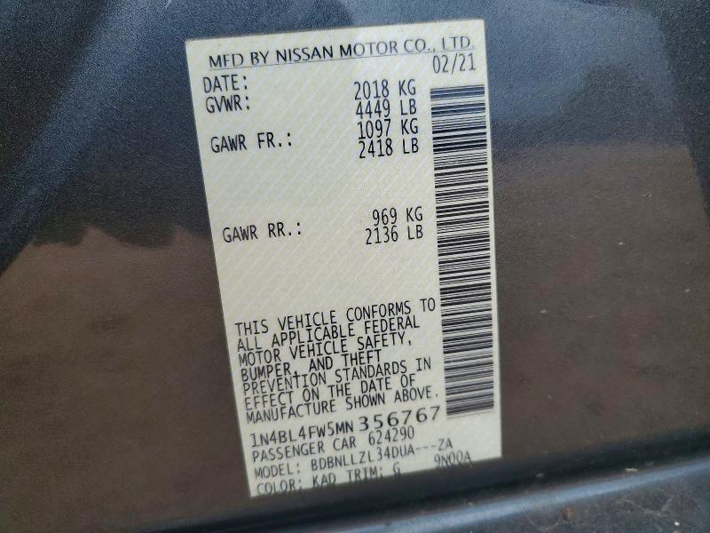 57606816 :رقم المزاد ، 1N4BL4FW5MN356767 vin ، 2021 Nissan Altima مزاد بيع