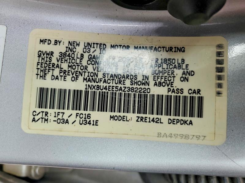 Продажа на аукционе авто 2010 Toyota Corolla, vin: 1NXBU4EE5AZ382220, номер лота: 57581436
