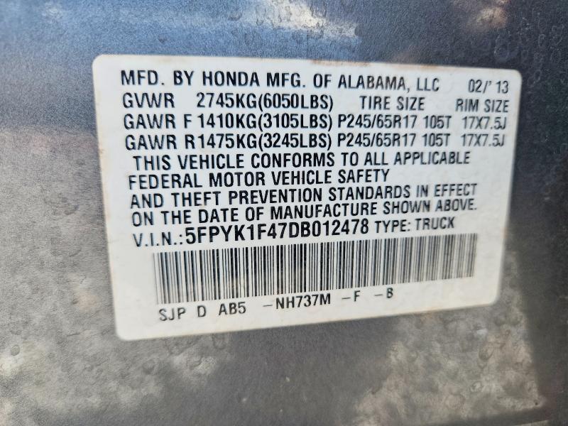 Продажа на аукционе авто 2013 Honda Ridgeline, vin: 5FPYK1F47DB012478, номер лота: 56363936