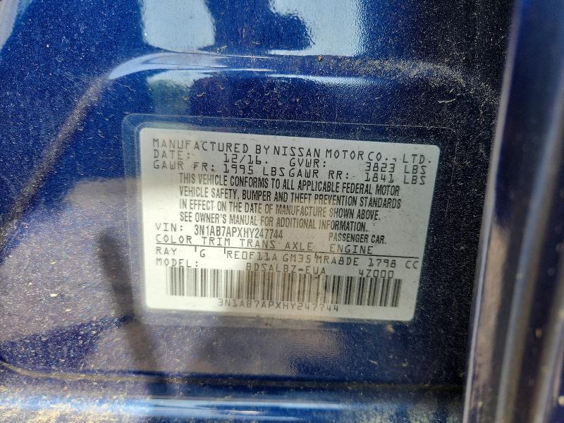 56322926 :رقم المزاد ، 3N1AB7APXHY247744 vin ، 2017 Nissan Sentra مزاد بيع