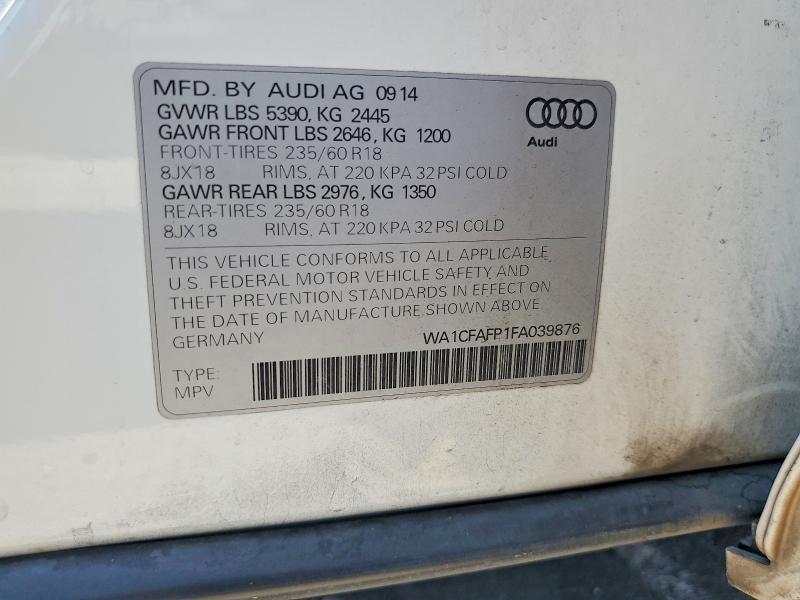 Aukcja sprzedaży 2015 Audi Q5, vin: WA1CFAFP1FA039876, numer aukcji: 57764706