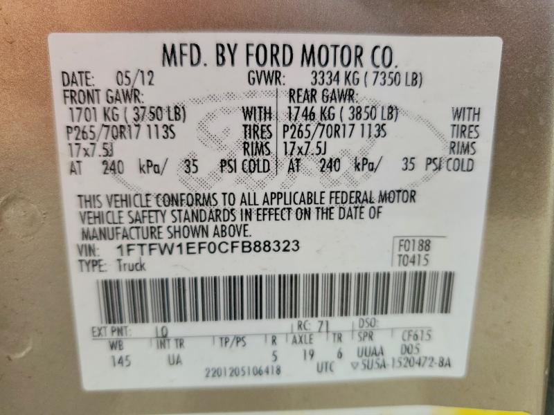 Aukcja sprzedaży 2012 Ford F150, vin: 1FTFW1EF0CFB88323, numer aukcji: 56857906