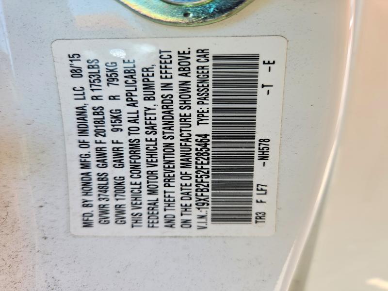 2015 Honda Civic მანქანა იყიდება აუქციონზე, vin: 19XFB2F52FE285464, აუქციონის ნომერი: 57594866