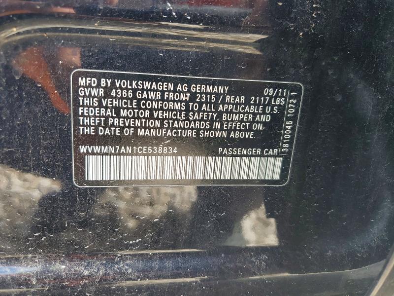 Aukcja sprzedaży 2012 Volkswagen Cc, vin: WVWMN7AN1CE538834, numer aukcji: 52818476