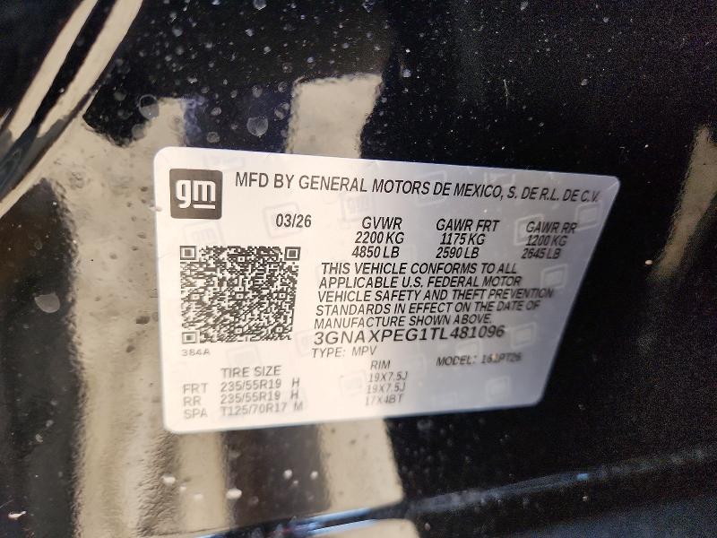 Aukcja sprzedaży 2026 Chevrolet Equinox, vin: 3GNAXPEG1TL481096, numer aukcji: 56315426