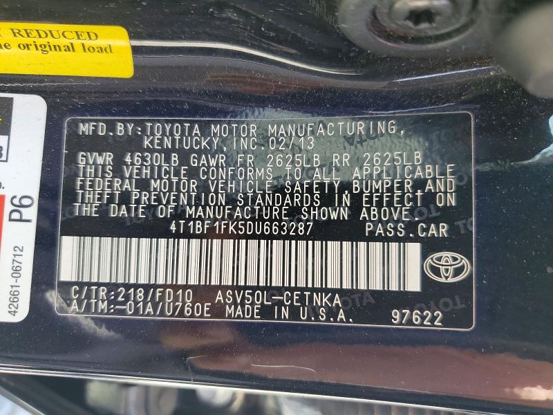 Продажа на аукционе авто 2013 Toyota Camry, vin: 4T1BF1FK5DU663287, номер лота: 55437006