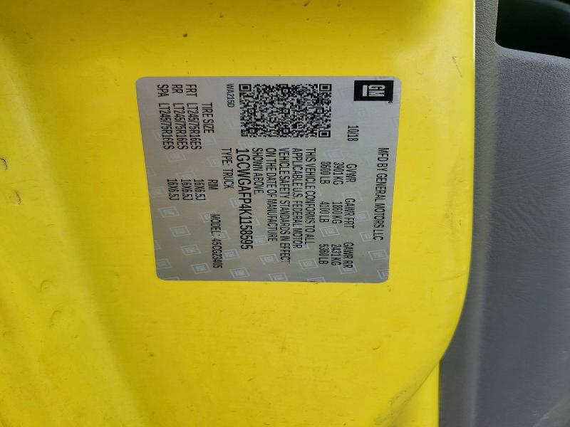 2019 Chevrolet Express G2500 მანქანა იყიდება აუქციონზე, vin: 1GCWGAFP4K1158595, აუქციონის ნომერი: 61620246