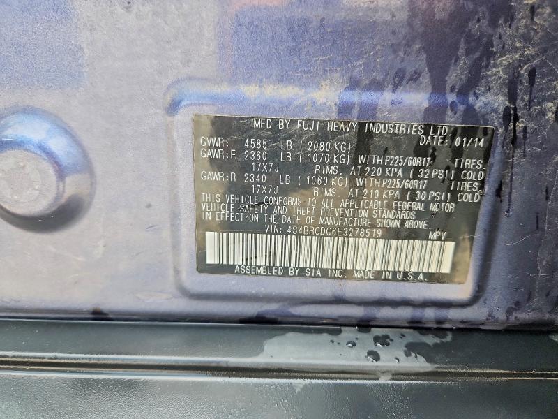 2014 Subaru Outback მანქანა იყიდება აუქციონზე, vin: 4S4BRCDC6E3278519, აუქციონის ნომერი: 56949666