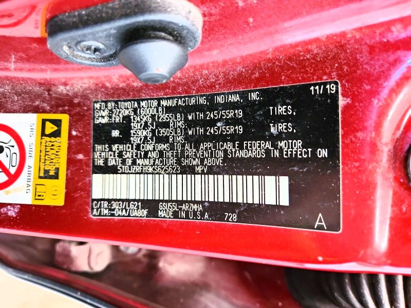 56071436 :رقم المزاد ، 5TDJZRFH9KS625623 vin ، 2019 Toyota Highlander مزاد بيع