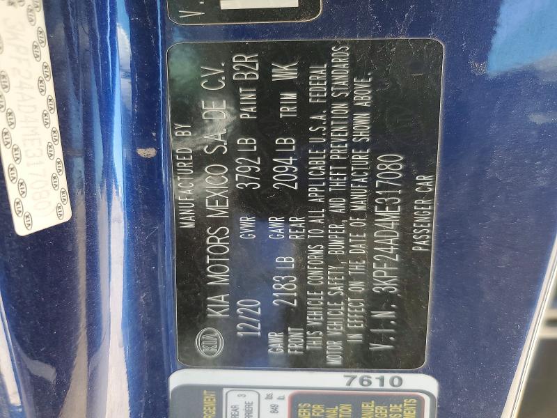 58963586 :رقم المزاد ، 3KPF24AD4ME317080 vin ، 2021 Kia Forte مزاد بيع