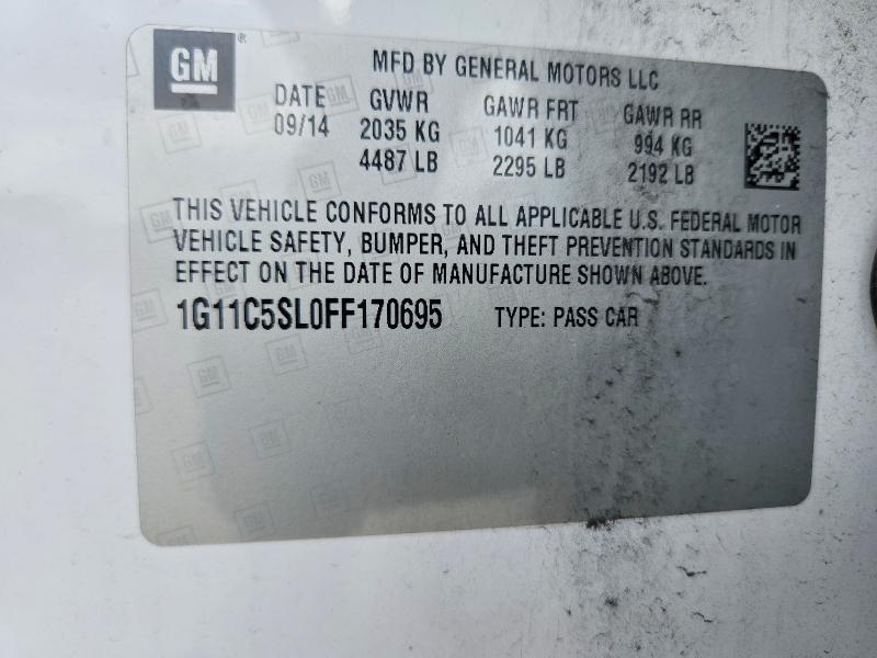 Aukcja sprzedaży 2015 Chevrolet Malibu, vin: 1G11C5SL0FF170695, numer aukcji: 55919406