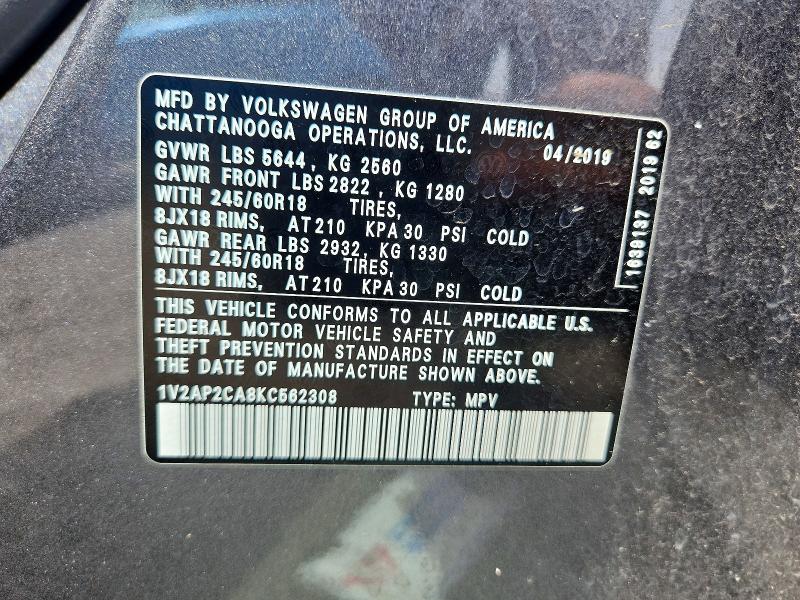 Aukcja sprzedaży 2019 Volkswagen Atlas, vin: 1V2AP2CA8KC562308, numer aukcji: 54614226