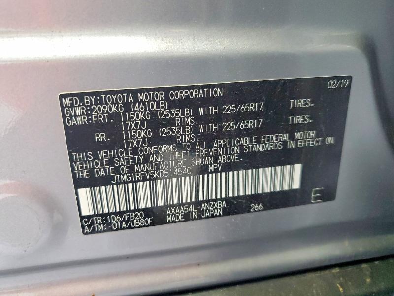 Aukcja sprzedaży 2019 Toyota Rav4, vin: JTMG1RFV5KD514540, numer aukcji: 56251876