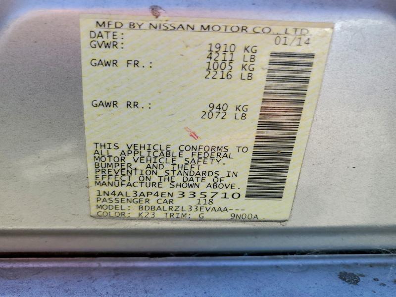 85991765 :رقم المزاد ، 1N4AL3AP4EN335710 vin ، 2014 Nissan Altima مزاد بيع