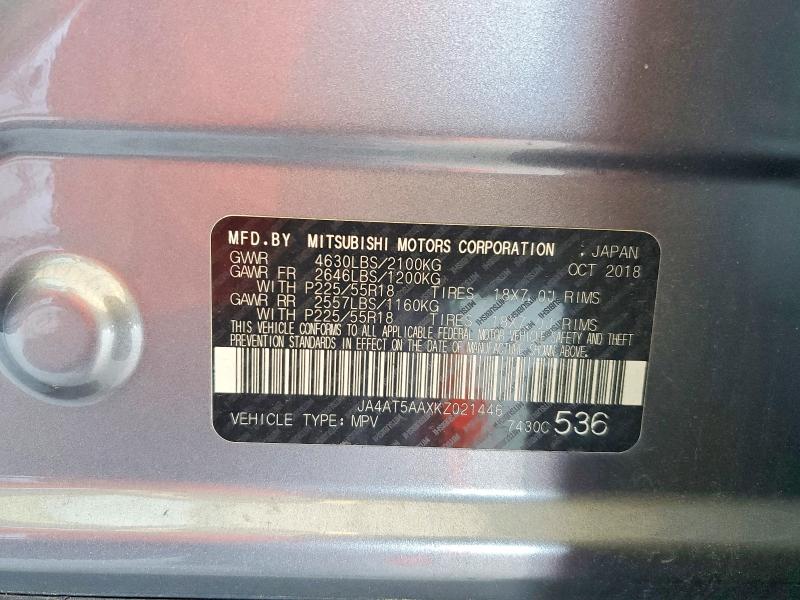 Aukcja sprzedaży 2019 Mitsubishi Eclipse Cross, vin: JA4AT5AAXKZ021446, numer aukcji: 58484846