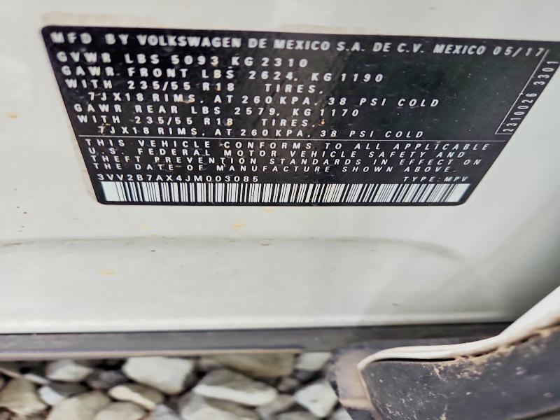 Auction sale of the 2018 Volkswagen Tiguan, vin: 3VV2B7AX4JM003085, lot number: 55979036