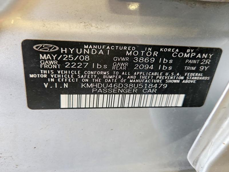 Продаж на аукціоні авто 2008 Hyundai Elantra, vin: KMHDU46D38U518479, номер лоту: 58875526