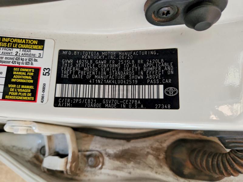 57087236 :رقم المزاد ، 4T1NZ1AK4LU042519 vin ، 2020 Toyota Camry مزاد بيع