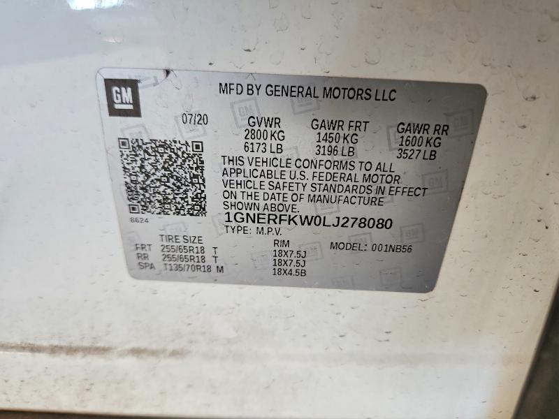 56378196 :رقم المزاد ، 1GNERFKW0LJ278080 vin ، 2020 Chevrolet Traverse مزاد بيع