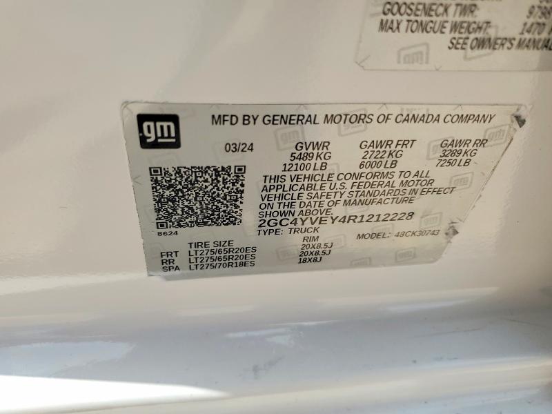 Aukcja sprzedaży 2024 Chevrolet Silverado, vin: 2GC4YVEY4R1212228, numer aukcji: 55079716