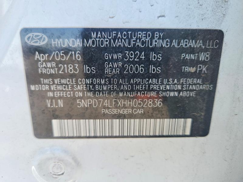 Продажа на аукционе авто 2017 Hyundai Elantra, vin: 5NPD74LFXHH052836, номер лота: 58232146