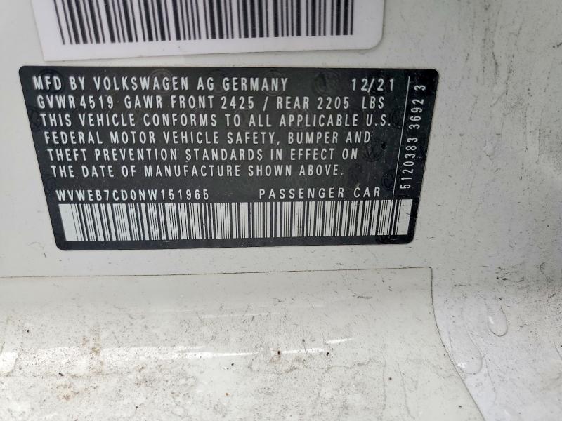 Aukcja sprzedaży 2022 Volkswagen Golf R, vin: WVWEB7CD0NW151965, numer aukcji: 56508956