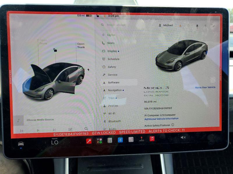 2018 Tesla Model 3 მანქანა იყიდება აუქციონზე, vin: 5YJ3E1EB4JF091193, აუქციონის ნომერი: 85449145