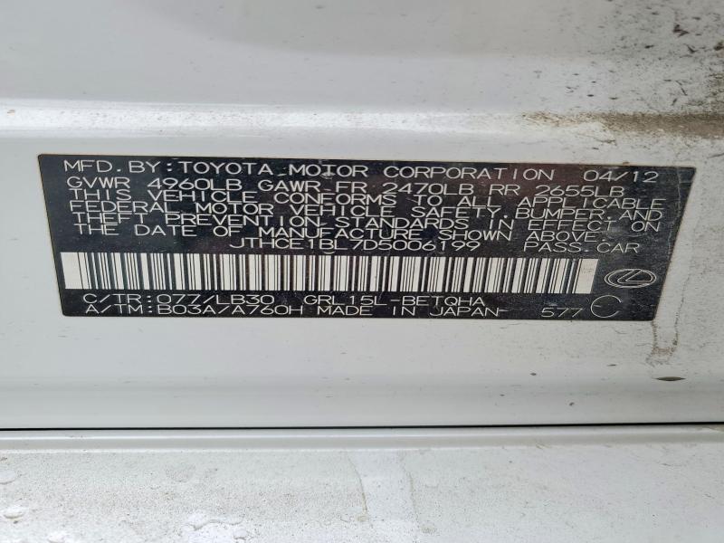 2013 Lexus Gs მანქანა იყიდება აუქციონზე, vin: JTHCE1BL7D5006199, აუქციონის ნომერი: 59083036