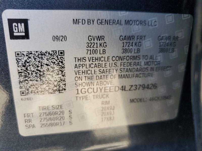 Продажа на аукционе авто 2020 Chevrolet Silverado, vin: 1GCUYEED4LZ379426, номер лота: 55548406