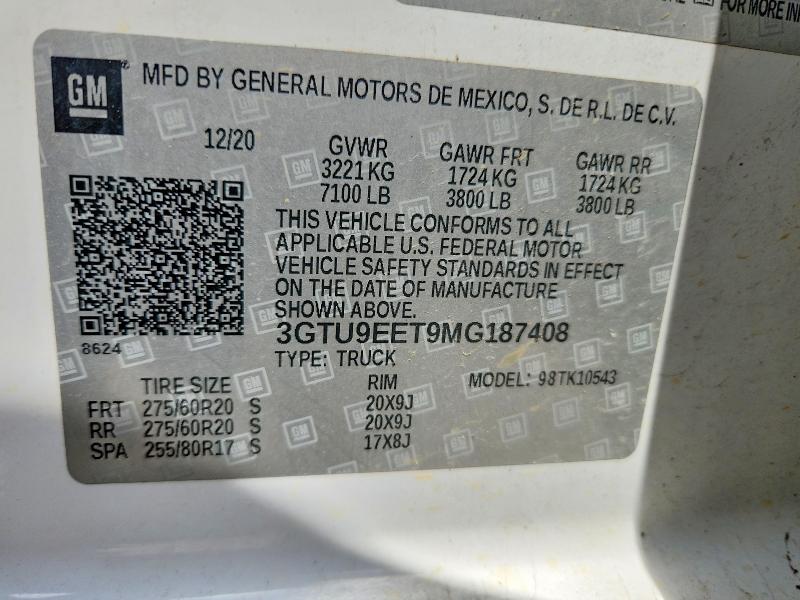 Продажа на аукционе авто 2021 Gmc Sierra, vin: 3GTU9EET9MG187408, номер лота: 58156456