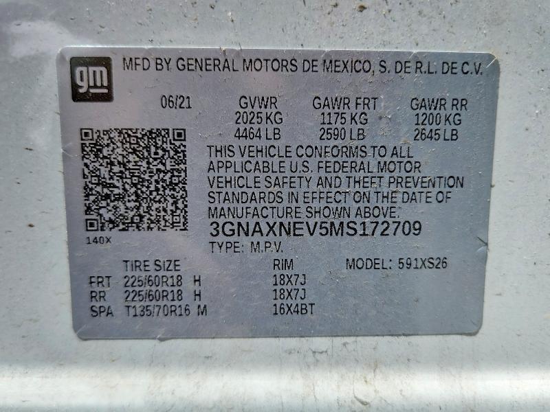 Продажа на аукционе авто 2021 Chevrolet Equinox, vin: 3GNAXNEV5MS172709, номер лота: 54694636