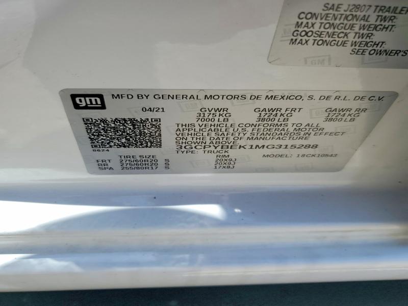 Aukcja sprzedaży 2021 Chevrolet Silverado, vin: 3GCPYBEK1MG315288, numer aukcji: 56602166