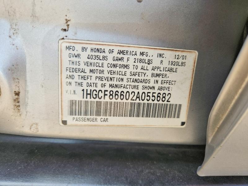 Auction sale of the 2002 Honda Accord, vin: 1HGCF86602A055682, lot number: 58769526