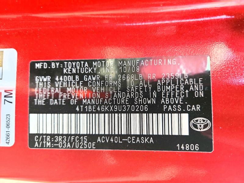 Aukcja sprzedaży 2009 Toyota Camry, vin: 4T1BE46KX9U370206, numer aukcji: 57868936