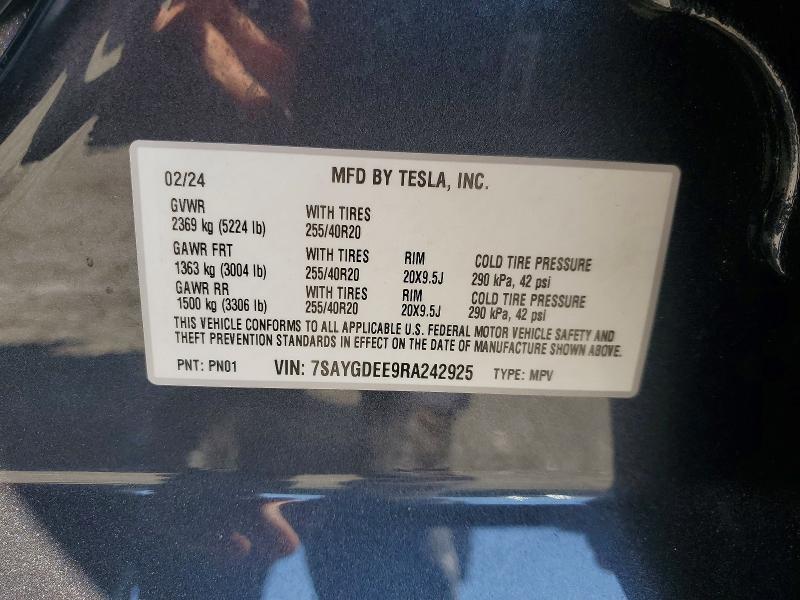 Aukcja sprzedaży 2024 Tesla Model Y, vin: 7SAYGDEE9RA242925, numer aukcji: 56258406