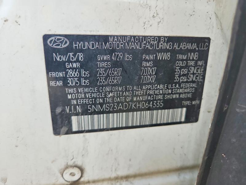 Продаж на аукціоні авто 2019 Hyundai Santa Fe, vin: 5NMS23AD7KH064335, номер лоту: 58541906