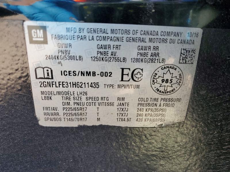 58421416 :رقم المزاد ، 2GNFLFE31H6211435 vin ، 2017 Chevrolet Equinox مزاد بيع