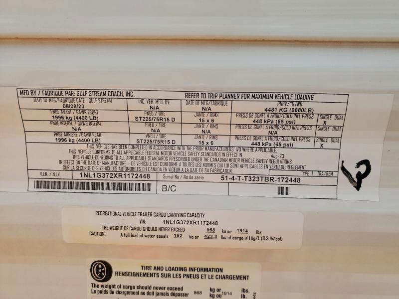 56570876 :رقم المزاد ، 1NL1G372XR1172448 vin ، 2024 Gulf Stream Trailmaste مزاد بيع