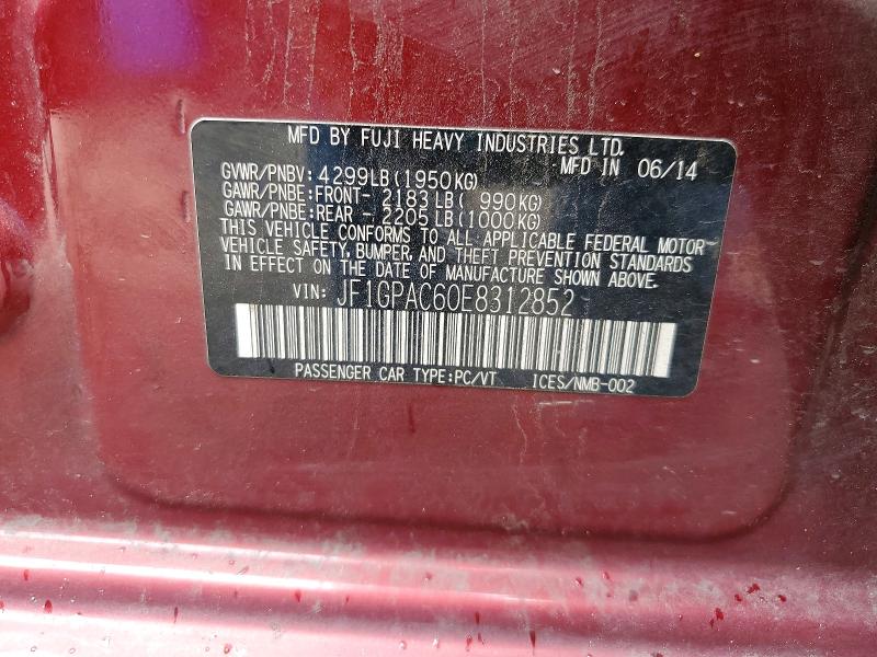 2014 Subaru Impreza მანქანა იყიდება აუქციონზე, vin: JF1GPAC60E8312852, აუქციონის ნომერი: 58843586