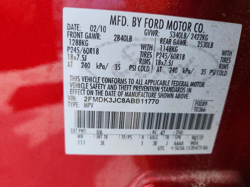 2010 Ford Edge მანქანა იყიდება აუქციონზე, vin: 2FMDK3JC8ABB11770, აუქციონის ნომერი: 58901856