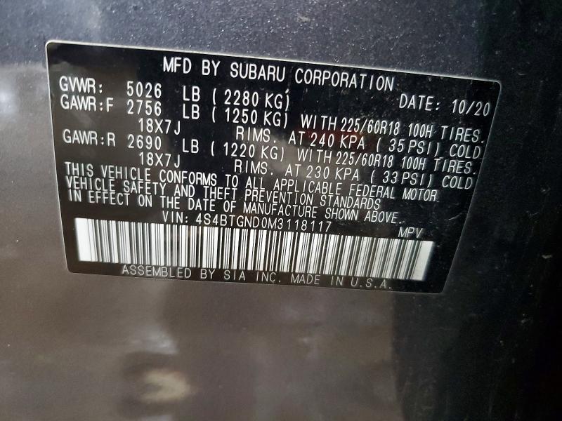 58009246 :رقم المزاد ، 4S4BTGND0M3118117 vin ، 2021 Subaru Outback مزاد بيع